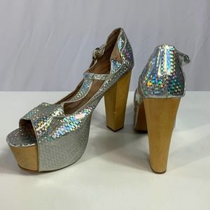 Y2K Jeffrey Campbell Holographic Platform Heels | Size 9M | Vintage VTG